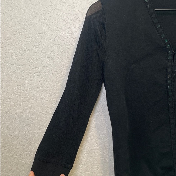 Mssioni Black Women's Silk Blend Knit Cardigan with Beaded Trim M - Picture 5 of 6